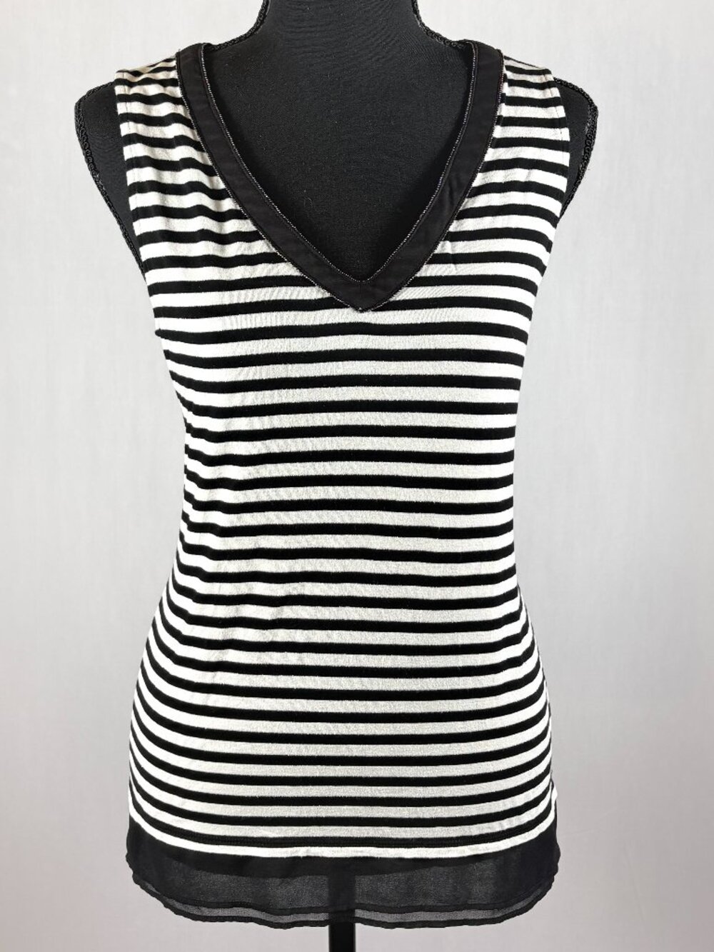 White House Black Market | Striped Sleeveless Top | M | Sheer Trim Tank